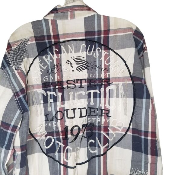 Affliction Shirt Men’s XL Black Premium Plaid Embroidered Button Up Live Fast - Picture 2 of 13